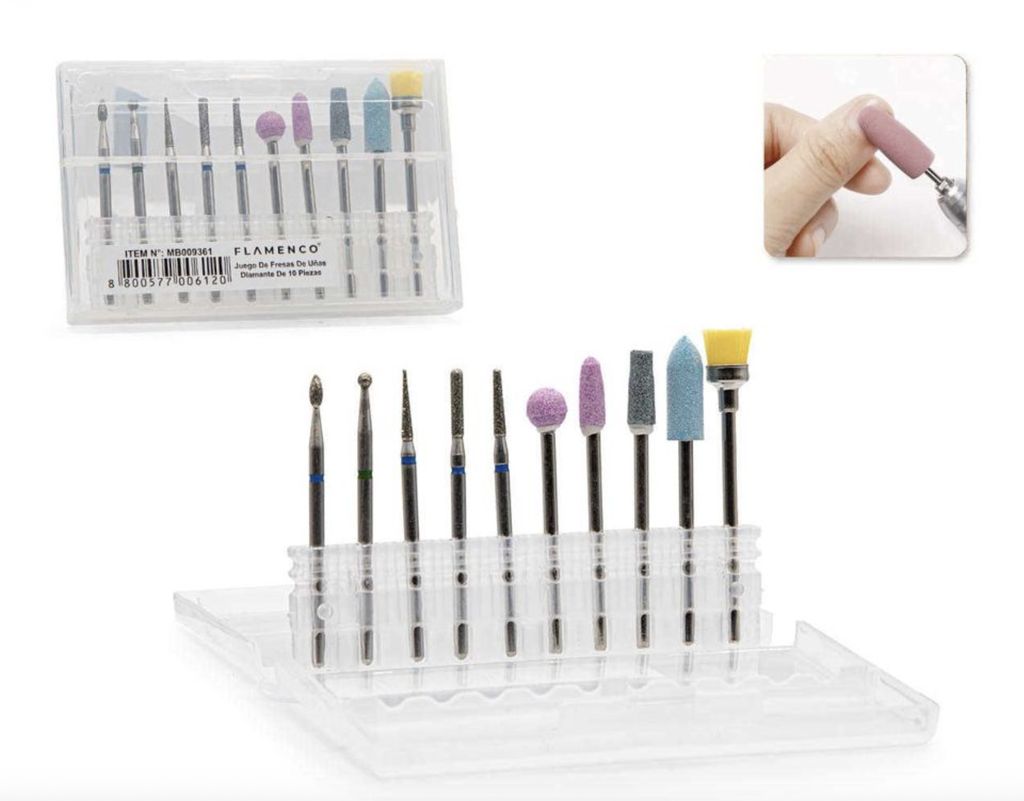 Juego de fresas de uñas diamante de 10 piezas (500/12)