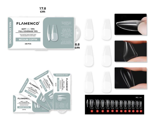 [FLAMENCO41] Softgel estilo bailarina (coffin) transparente 240 tips