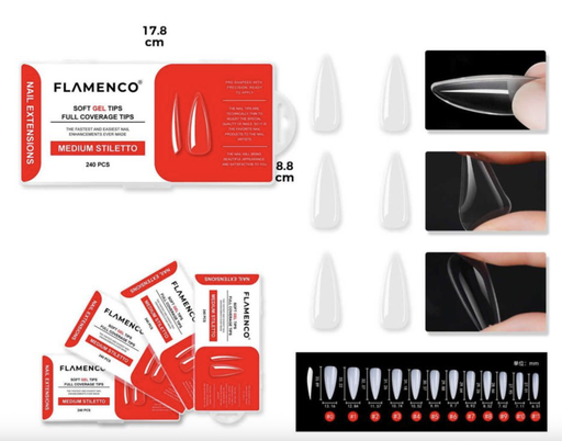 [FLAMENCO42] Softgel estilo stiletto transparente 240 tips