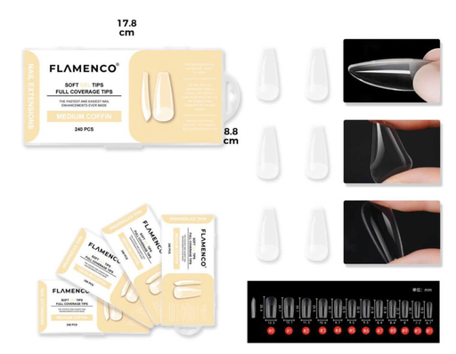 [FLAMENCO44] Softgel estilo bailarina (coffin) transparente matte 240 tips
