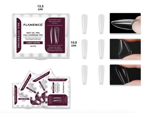 [FLAMENCO45] Softgel estilo bailarina (coffin) transparente extralarga 120 tips